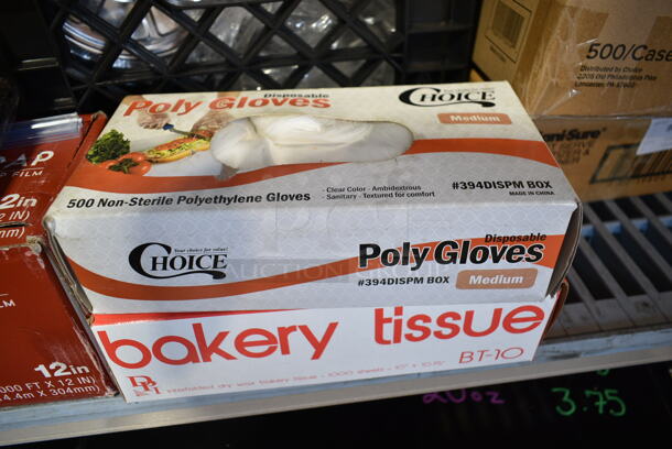 ALL ONE MONEY! Tier Lot of Various Items Including Plastic Wrap, Choice Poly Gloves, Bakery Tissue, 612P527 Choice 7" Clear Round Plastic Dome Lid - 500/Case, Sani-Sure Soft Serve Sanitizer and Cleaner, 999CC16 Cups.  - Image 7 of 12