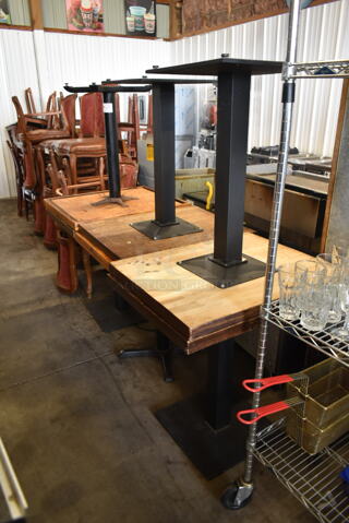 6 Wood Pattern Dining Height Tables on Metal Tables Base. 6 Times Your Bid!
