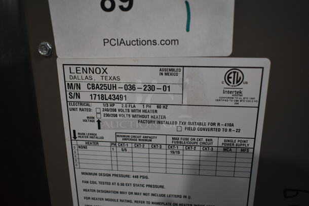 Lennox CBA25UH-036-230-01 Metal Air Handler. 208/230-240 Volts, 1 Phase.  - Image 4 of 4