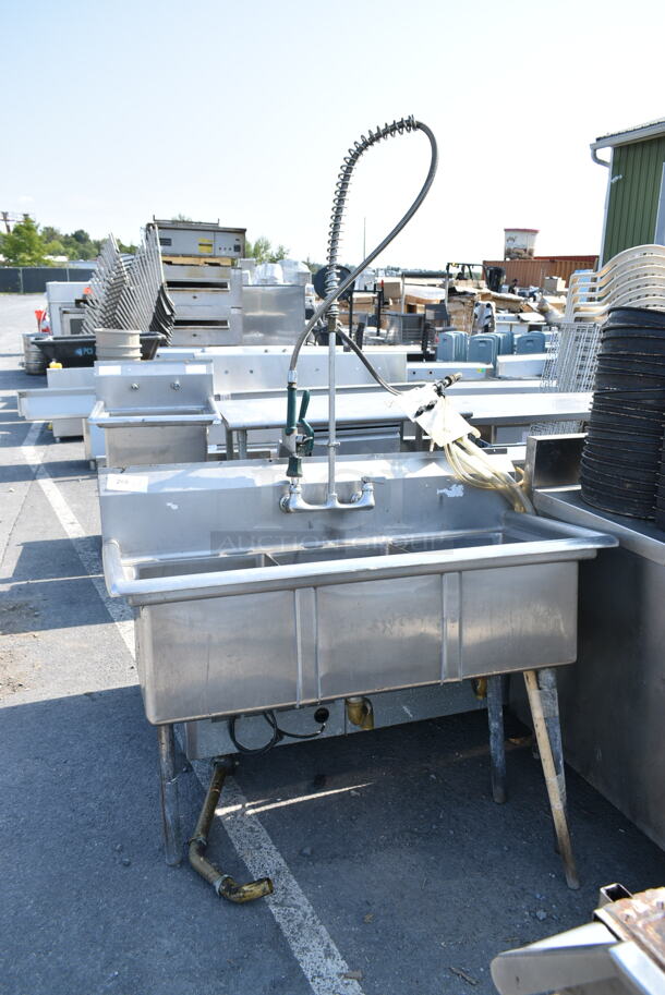Stainless Steel 3 Bay Sink w/ Spray Nozzle Attachment and Handles.  - Image 1 of 9