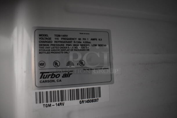 Turbo Air TGM-14RV Metal Commercial Single Door Reach In Cooler Merchandiser w/ Poly Coated Racks. 115 Volts, 1 Phase. 24x25x74. Tested and Working! - Image 5 of 5