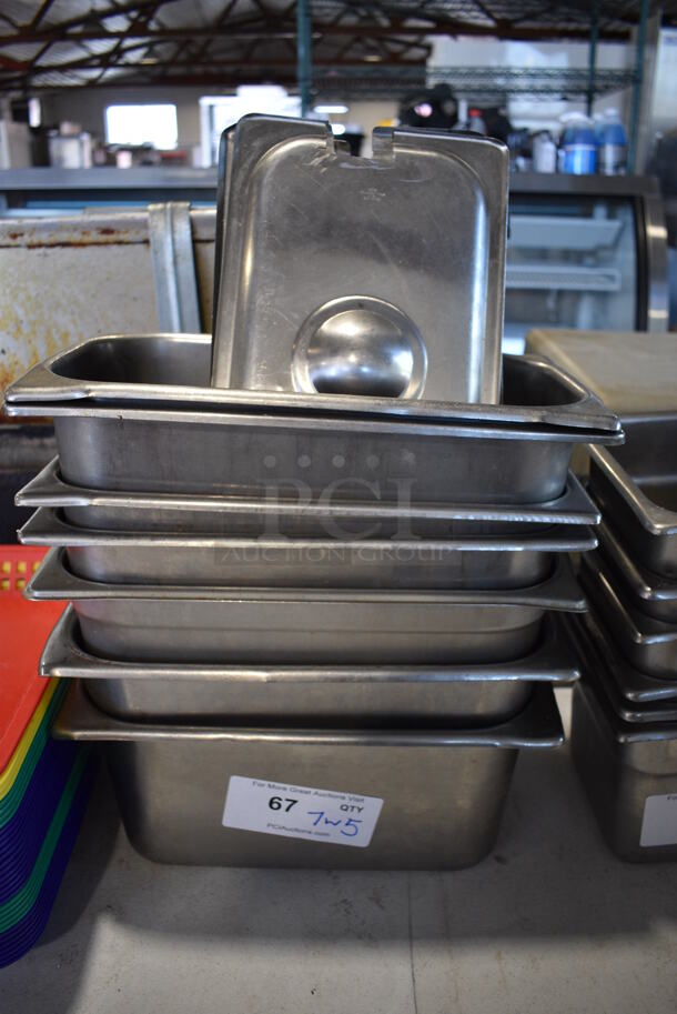 7 Stainless Steel 1/3 Size Drop In Bins w/ 5 Lids. 1/3x6. 7 Times Your Bid! - Image 1 of 3