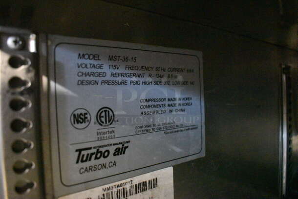 Turbo Air Model MST-36-15 Stainless Steel Commercial Sandwich Salad Prep Table Bain Marie Mega Top on Commercial Casters. 115 Volts, 1 Phase. 37x34x45. Tested and Powers On But Does Not Get Cold - Image 6 of 6