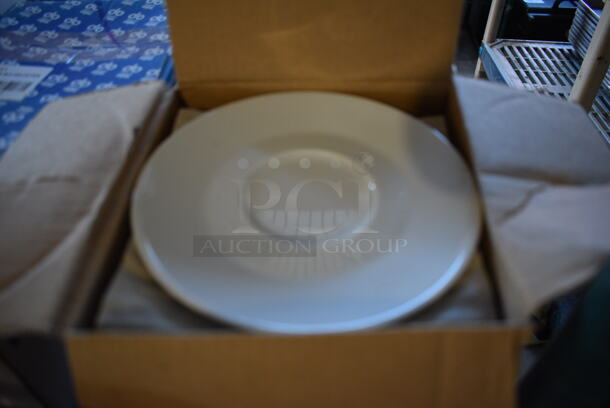 3 Boxes of 12 BRAND NEW Lavazza White Ceramic Saucers. 5.75x5.75x1. 3 Times Your Bid! - Image 1 of 5