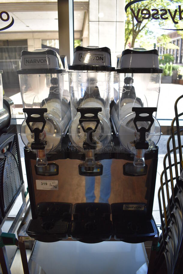 Narvon OASIS 3-10 Stainless Steel Commercial Countertop 3 Hopper Slushie Machine on Stainless Steel 3 Tier Cart. 23x21x33, 19x31x31. Item Was in Working Condition on Last Day of Business. (lounge) - Image 2 of 6