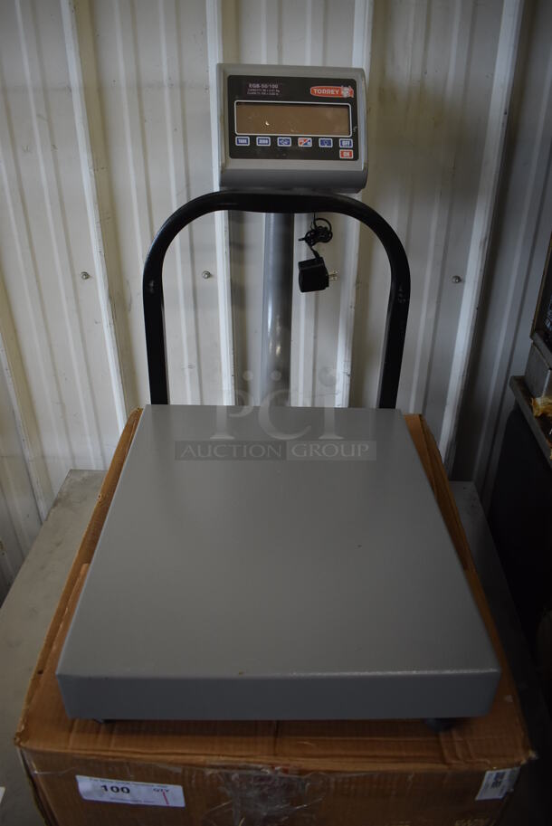 BRAND NEW! Tor Rey EQB-50/100 Metal Commercial 100 lb. Digital Receiving Bench Scale with Tower Display. 15.5x32x29. Tested and Working!