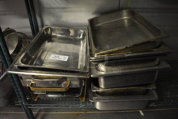 ALL ONE MONEY! Lot of 3 Chafing Dishes, 9 Drop Ins and 11 Lids. Includes 24x14x10. (kitchen) - Image 1 of 4