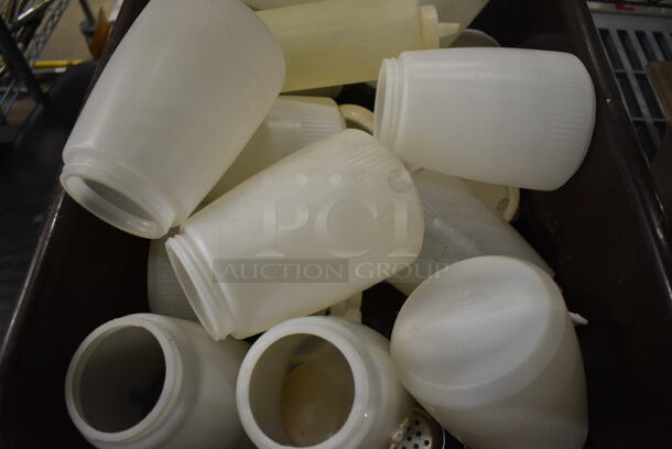 ALL ONE MONEY! Lot of Poly Bottles in Brown Poly Bus Bin! Includes 5x4x6.5 - Image 4 of 4