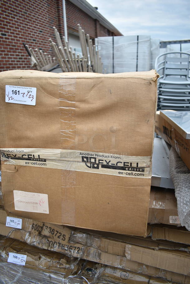 2 BRAND NEW SCRATCH AND DENT! Items; 764KD36MSBW Ex-Cell Kaiser Black Tie Kaleidoscope RC-KD36-2BT T/PBG R/WHT 72 Gallon Pebble Black Gloss / White Two Stream Indoor Steel Trash / Recyclables Receptacle and Regency Spec Line Table. 2 Times Your Bid. May Be Missing Pieces.  - Image 2 of 4