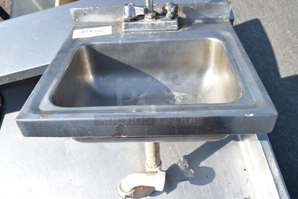 Stainless Steel Single Bay Wall Mount Sink w/ Faucet and Handles.  - Image 2 of 6
