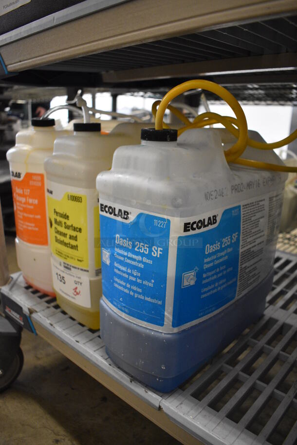 ALL ONE MONEY! Lot of 3 Jugs of Cleaner; Oasis 137 Orange Force, Peroxide Multi Surface Cleaner Disinfectant and Oasis 255 SF Industrial Strength Glass Cleaner. 11x5x12 - Image 2 of 4