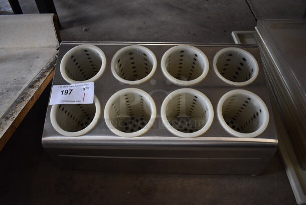 Metal Countertop 8 Slot Silverware Holder w/ 8 White Poly Drop Ins. 20x12x8.5 - Image 1 of 3