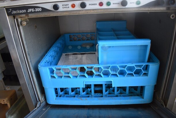 Jackson Model JPX-300H Stainless Steel Commercial Undercounter Dish Washer w/ 2 Blue Poly Dish Caddies and 1 Blue Poly Silverware Caddy. 208/203 Volts, 1 Phase. 24x24x33.5. - Image 5 of 8