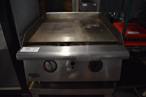 APW Wyott Stainless Steel Commercial Countertop Natural Gas Powered Flat Top Griddle on Stainless Steel Commercial Equipment Stand on Commercial Casters. 24x34x38 - Image 3 of 5
