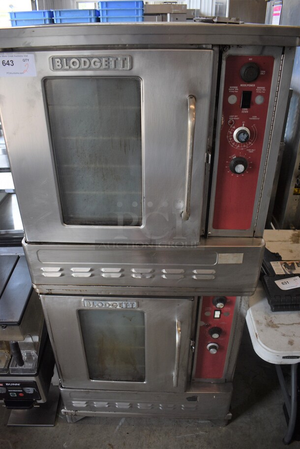 2 Blodgett Stainless Steel Commercial Natural Gas Powered Half Size Convection Ovens w/ View Through Door, Metal Oven Racks and Thermostatic Controls. 30x26x65. 2 Times Your Bid!