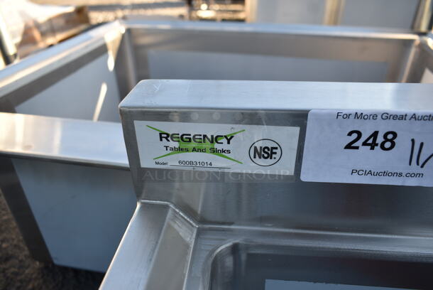 BRAND NEW SCRATCH AND DENT! Regency 600B31014 Stainless Steel Commercial 3 Bay Sink w/ 1 Leg, Faucet and Handles. Bays 10x14 - Image 4 of 4