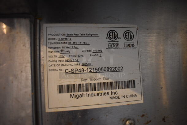 2015 Migali Model C-SP48-12 Stainless Steel Commercial Sandwich Salad Prep Table Bain Marie Mega Top on Commercial Casters. 115 Volts, 1 Phase. 48.5x30x44. Tested and Working! - Image 7 of 7