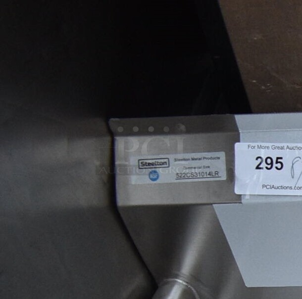 BRAND NEW SCRATCH AND DENT! Steelton 522CS31014LR 54" 18-Gauge Stainless Steel Three Compartment Commercial Sink with 2 Drainboards - 10" x 14" x 12" Bowls. No Legs.  - Image 7 of 7