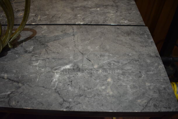 3 Gold Finish Metal Tables w/ Stone Pattern Tabletop. 52x10x29, 12x4x12. 3 Times Your Bid! (bar) - Image 5 of 5