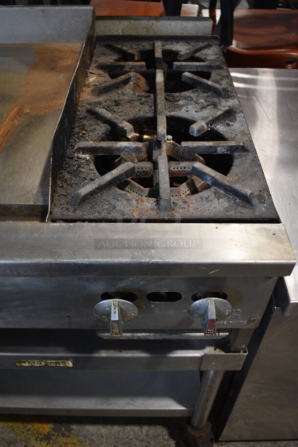 Jade Range Stainless Steel Commercial Countertop Natural Gas Powered Flat Top Griddle, 2 Burner Right Side Range on Commercial Equipment Stand w/ Commercial Casters. 48x31x39 - Image 5 of 7