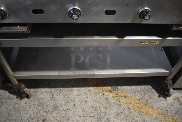 Jade Range Stainless Steel Commercial Countertop Natural Gas Powered Flat Top Griddle, 2 Burner Right Side Range on Commercial Equipment Stand w/ Commercial Casters. 48x31x39 - Image 6 of 7