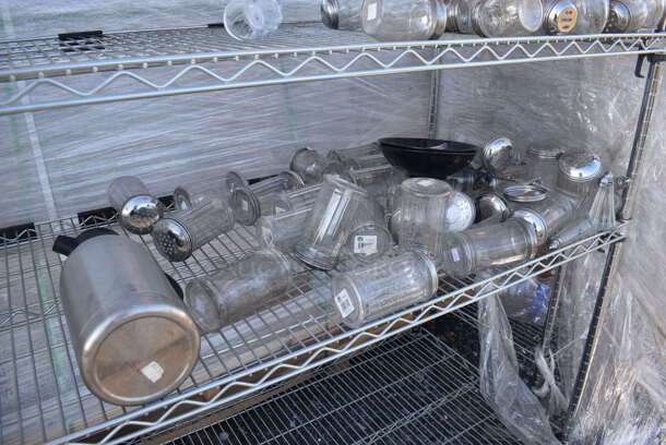 Metro Chrome Finish 5 Tier Wire Shelving Unit w/ Contents Including Poly Tumblers. BUYER MUST DISMANTLE. PCI CANNOT DISMANTLE FOR SHIPPING. PLEASE CONSIDER FREIGHT CHARGES. 60x24x74 - Image 4 of 4