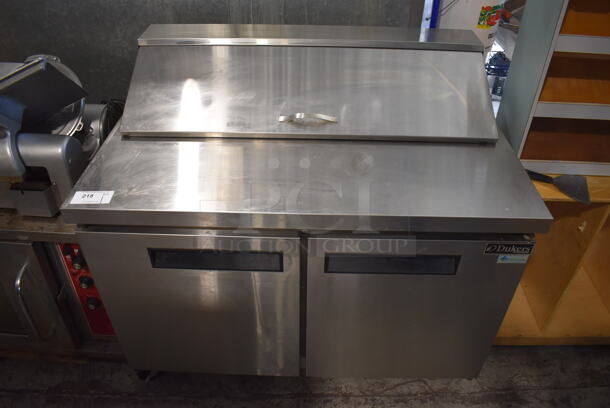 Dukers DSP48 Stainless Steel Commercial Sandwich Salad Prep Table Bain Marie Mega Top on Commercial Casters. 115 Volts, 1 Phase. Tested and Powers On But Temps at 42 Degrees