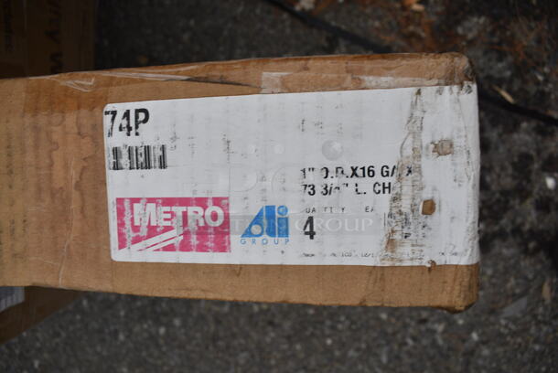 5 BRAND NEW SCRATCH AND DENT! Items; 4 Metro 74P Stationary Super Erecta SiteSelect 74" Chrome Post, Metro MQD18-8 MetroMax Q Polymer Shelf Divider - 8" x 18". 5 Times Your Bid! May Be Missing Pieces.  - Image 3 of 7