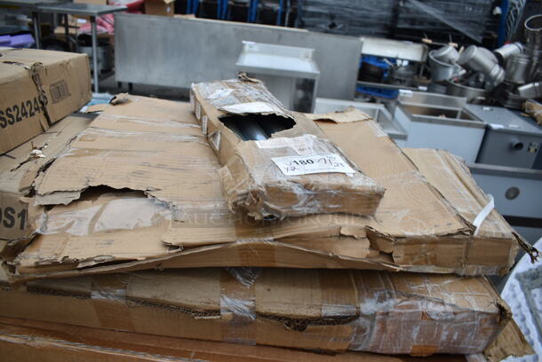 2 BRAND NEW SCRATCH AND DENT! Items; Regency 600LEGGALV12 20 1/2" Galvanized Steel Leg for Sinks and Lancaster Table & Seating 164TB2230  22" x 30" Cross Cast Iron Table Base Plate. 2 Times Your Bid! May Be Missing Pieces.  - Image 2 of 4