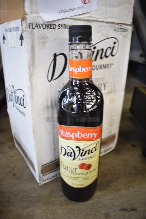 ALL ONE MONEY! Lot of 6 DaVinci Raspberry Gourmet Fruit Flavored Syrup Bottles.