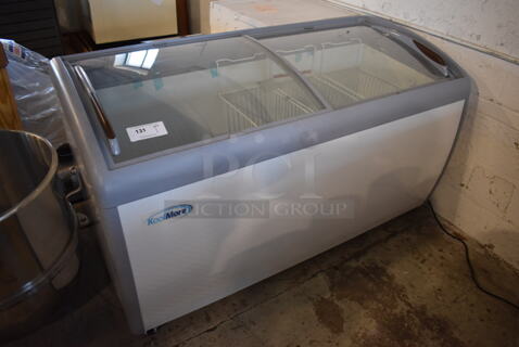 BRAND NEW SCRATCH AND DENT! KoolMore MCF-16C Metal Commercial Floor Style Freezer Merchandiser w/ Sliding Lids on Commercial Casters. 115 Volts, 1 Phase. 60x27x34. Tested and Working!