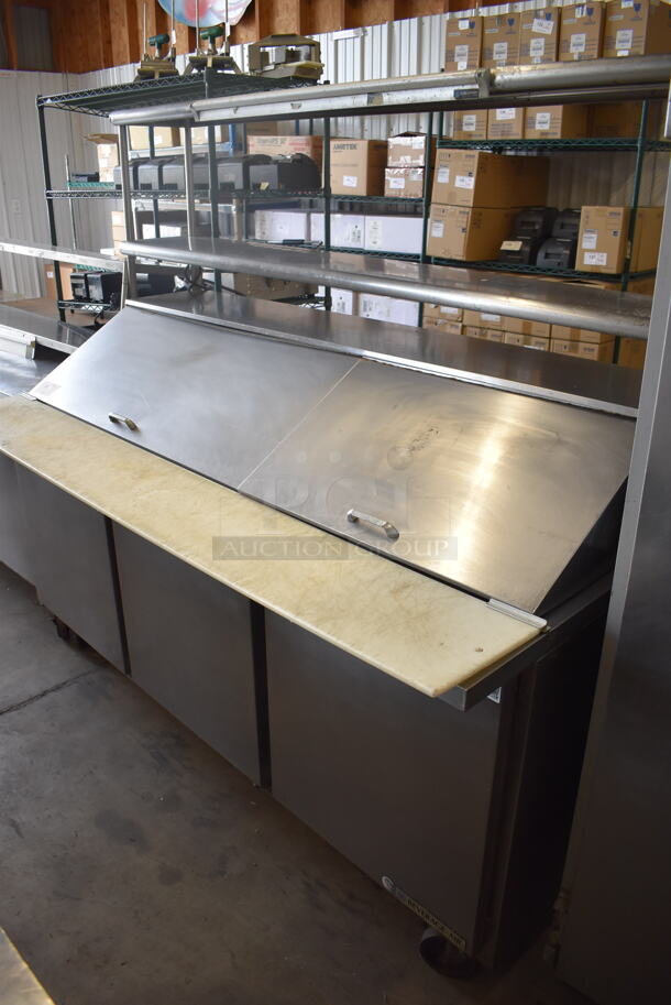 Beverage Air SPE72-30M Stainless Steel Commercial Sandwich Salad Prep Table Bain Marie Mega Top on Commercial Casters w/ 2 Tier Over Shelf. 115 Volts, 1 Phase. 72x38x56. Tested and Working! - Image 10 of 10