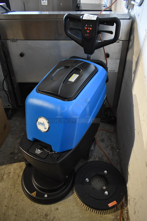 BRAND NEW SCRATCH AND DENT! 2023 Lavex 274AFS9BAT Metal Commercial Push Behind Floor Scrubber. 120 Volts, 1 Phase. Tested and Working!