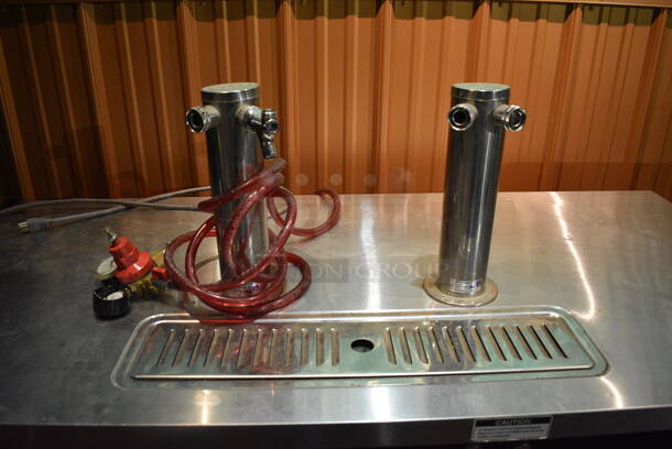Turbo Air TBD-2SB Stainless Steel Commercial Direct Draw Kegerator w/ 2 Beer Towers and 2 Couplers on Commercial Casters. 115 Volts, 1 Phase. 59x27.5x55. Item Was in Working Condition on Last Day of Business. (bar) - Image 2 of 7