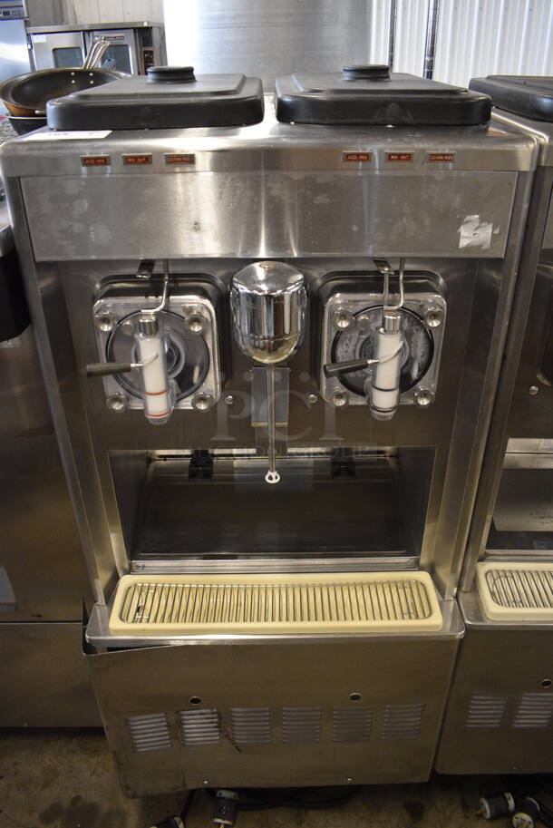 Taylor Model 342D-27 Stainless Steel Commercial Floor Style Air Cooled 2 Flavor Frozen Beverage Machine w/ Drink Mixer Attachment on Commercial Casters. 208-230 Volts, 1 Phase. 26x34x60