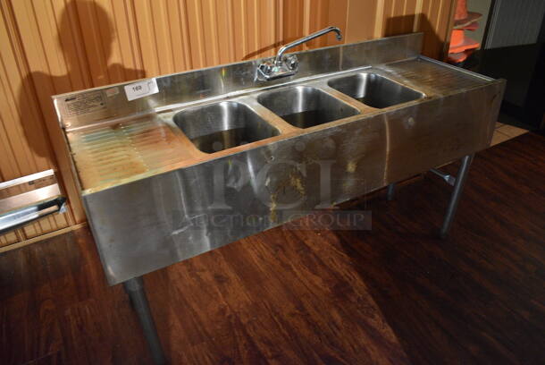 Eagle Stainless Steel Commercial 3 Bay Sink w/ Right Side Drain Board, Faucet and Handles. 60x18x33. Bays 10x14x9. Drain Boards 12x16x1. (bar) - Image 7 of 7