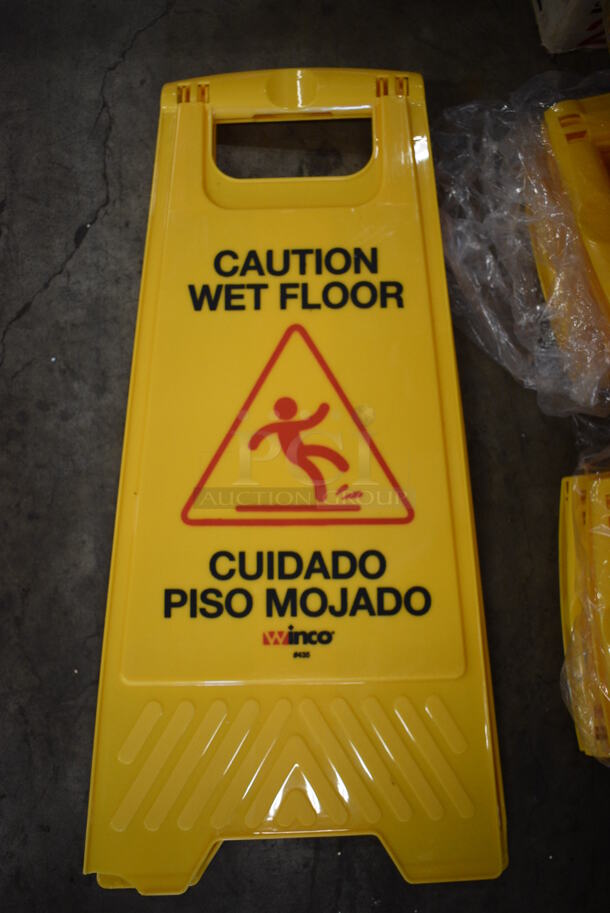 8 BRAND NEW! Winco Yellow Poly Wet Floor Caution Signs. 12x1x25. 8 Times Your Bid!