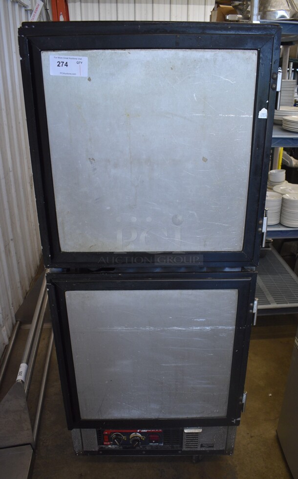 Metro Model C199-PM2X500 Metal Commercial 2 Half Size Door Warming Cabinet on Commercial Casters. 120 Volts, 1 Phase. 28x32x70. Tested and Working!