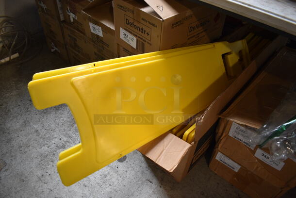 6 BRAND NEW IN BOX! Rubbermaid Yellow Poly Wet Floor Caution Signs. 12x1x37. 6 Times Your Bid!
