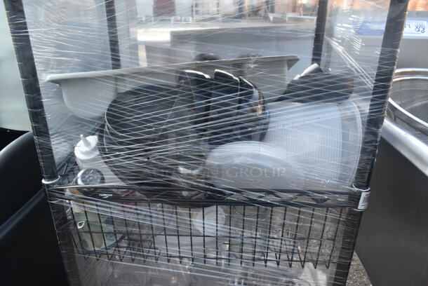 Metal 4 Tier Wire Shelving Unit w/ Contents Including Poly Pitchers. BUYER MUST DISMANTLE. PCI CANNOT DISMANTLE FOR SHIPPING. PLEASE CONSIDER FREIGHT CHARGES. - Image 4 of 6