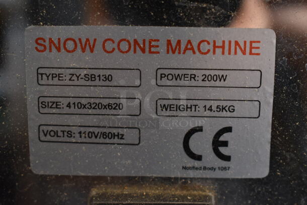 ZY-SB130 Metal Commercial Countertop Sno Cone Machine on Clear Poly Merchandising Case. 110 Volts, 1 Phase. Tested and Working! - Image 7 of 8
