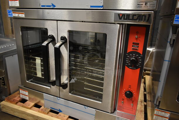 2 BRAND NEW SCRATCH AND DENT! Vulcan VC4GD-11D150K ENERGY STAR Stainless Steel Commercial Gas Powered Full Size Convection Oven w/ View Through Doors, Metal Oven Racks and Thermostatic Controls. 2 Times Your Bid! Tested and Working! - Image 6 of 12
