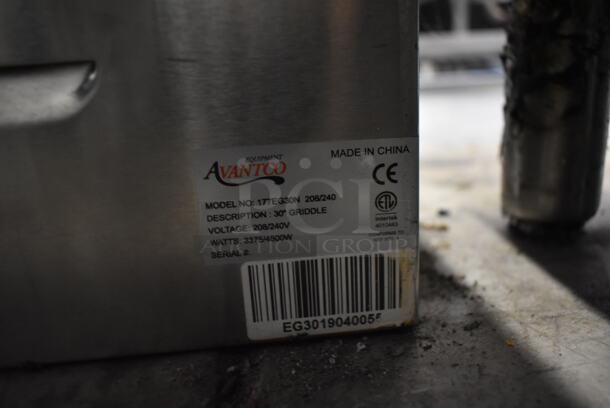 Avantco 177EG30N Stainless Steel Commercial Countertop Electric Powered Flat Top Griddle w/ Thermostatic Controls. 208/240 Volts, 1 Phase. - Image 6 of 7
