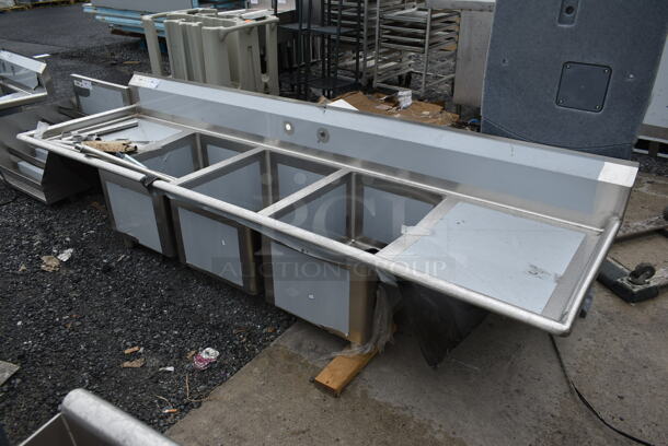 BRAND NEW SCRATCH AND DENT! Regency 600S31824224 Stainless Steel Commercial 3 Bay Sink w/ Dual Drain Boards. Comes w/ Legs. - Image 1 of 5
