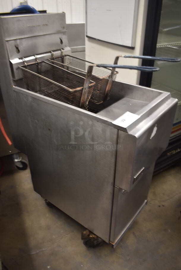 Pitco 45C+SS Commercial Stainless Steel Natural Gas Floor Fryer With 2 Fryer Baskets On Commercial Casters. 122,000 BTU.  - Image 2 of 5