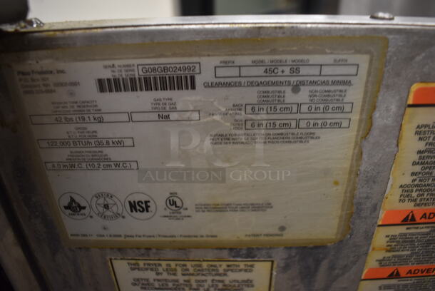 Pitco 45C+SS Commercial Stainless Steel Natural Gas Floor Fryer With 2 Fryer Baskets On Commercial Casters. 122,000 BTU.  - Image 5 of 5