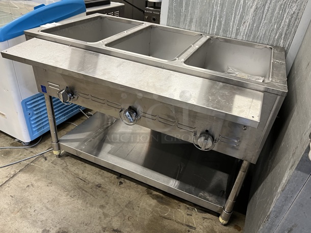 USR Cookline Stainless Steel Commercial Gas Powered 3 Bay Steam Table w/ Under Shelf. 45x23x31 Appears to be BRAND NEW!  - Image 2 of 6