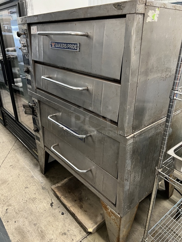 2 Bakers Pride 151 Stainless Steel Commercial Natural Gas Powered Single Deck Pizza Oven on Legs. Comes w/ Cooking Stones! 48,000 BTU. 48x36x64. 2 Times Your Bid!