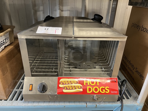 LIKE NEW! Avantco HDS-100 100 Dog / 48 Bun Hot Dog Steamer Merchandiser. 120 Volts, 1 Phase. Used a Few Times at Trade Show as a Demonstration. 18x14x14. Tested and Working!