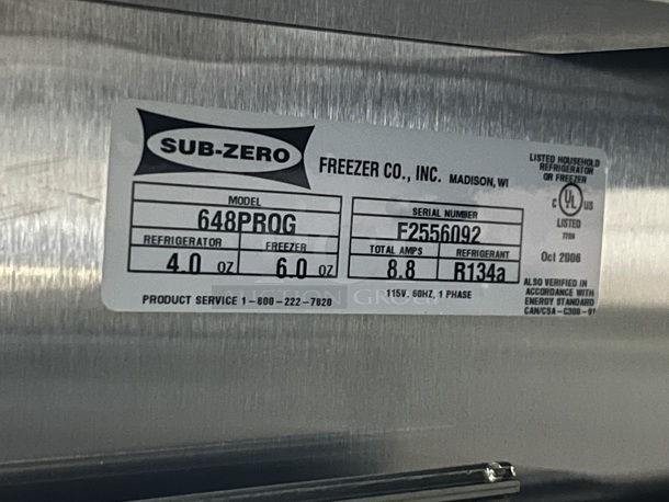 LIKE NEW! Sub-zero 648PROG Stainless Steel Commercial Cooler Freezer Combo Unit. 115/230 Volts, 1 Phase. Unit Has Only Been Used a Few Times! Tested and Does Not Power On - Image 12 of 12